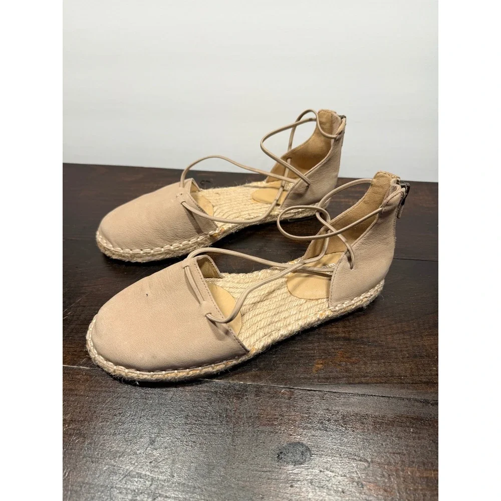 Eileen Fisher Nude Leather Lace Up Espadrille Flats Women's Sz 6‎